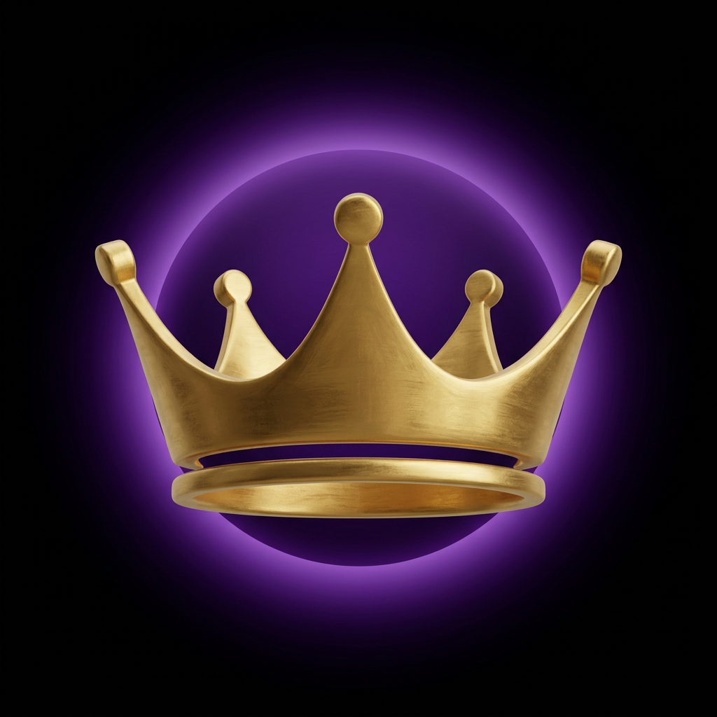 Gold crown before a glowing purple globe